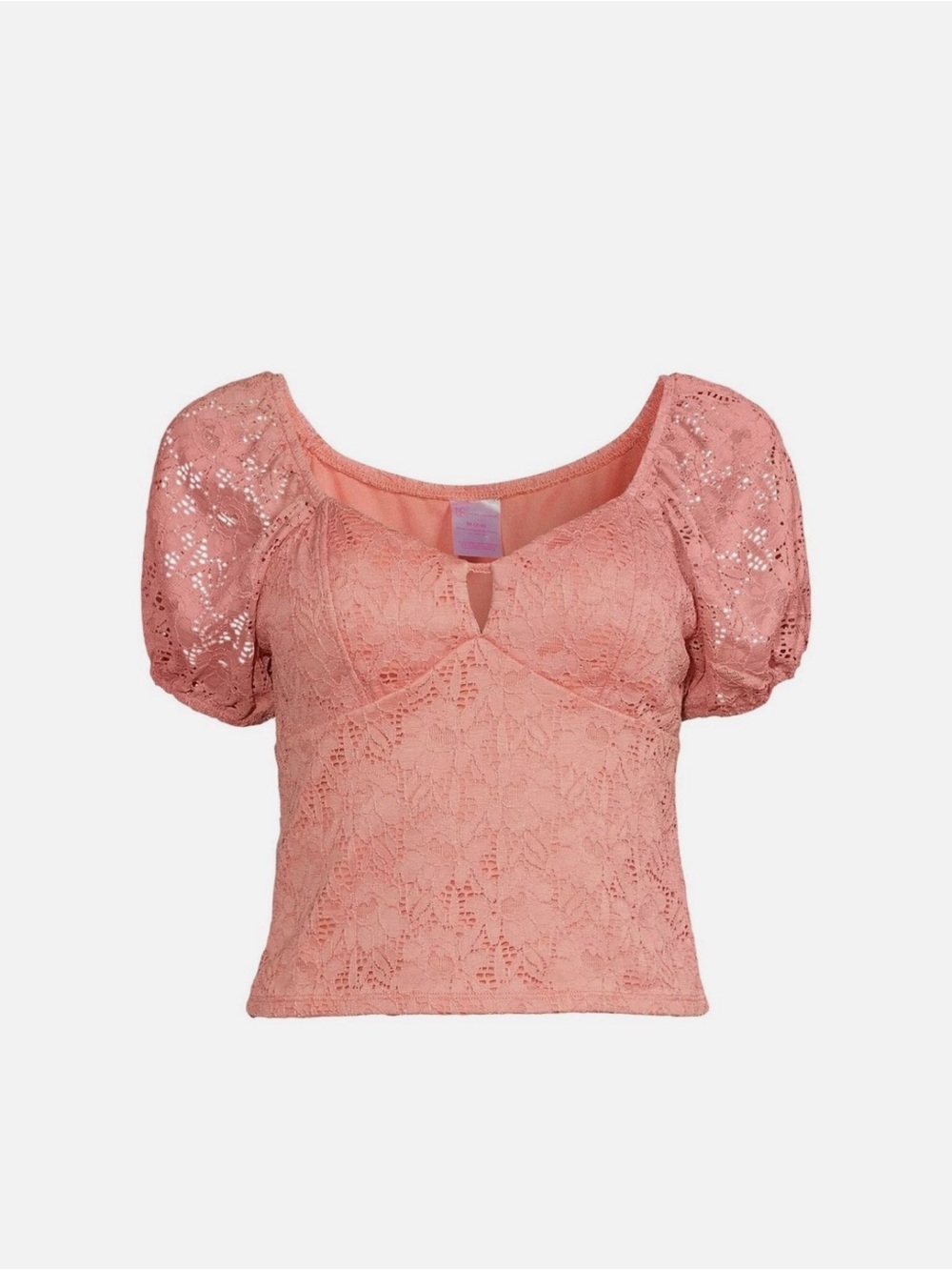 No Boundaries Lace Puff-Sleeve Crop Top - Coral Pink XS